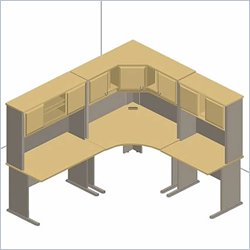 Bush Furniture Beech and Grey Advantage Corner Desk with Hutch Office Suite