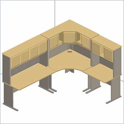 Bush Furniture Advantage Series Corner L-Shaped with Hutch in Beech and Grey