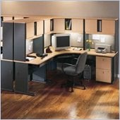 Bush Series A Beech and Grey Advantage Corner Desk Office Suite with Hutch