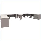 Bush White Spectrum and Pewter Advantage Series L-Shape Desk Suite
