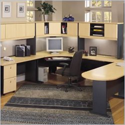 Bush Furniture Advantage Series U-Shape Office Suite in Natural Cherry and Slate