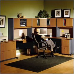 Bush Furniture Advantage Right L-Shape Office Suite in Natural Cherry and Slate