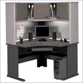 Bush Advantage Series Wood Corner Desk with Hutch in White Spectrum and Pewter