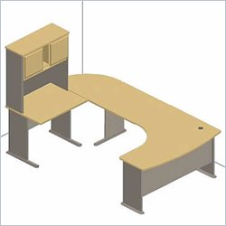 Bush Furniture Light Oak Advantage Series U-Shape Computer Desk with Hutch