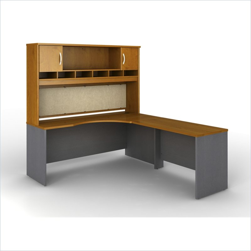 Bush Series C Natural Cherry L-Shaped Desk with Hutch Configuration