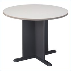 Bush Furniture Round 3.4' Conference Table with X-Shaped Base in White Spectrum