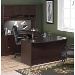Bush Furniture Corsa Series U-Shape Home Office Wood Desk Set with Hutch in Mocha Cherry Finish