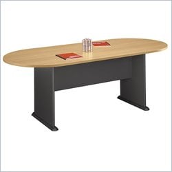 Bush Furniture Racetrack 6.9' Conference Table with Slab Base in Light Oak & Gray
