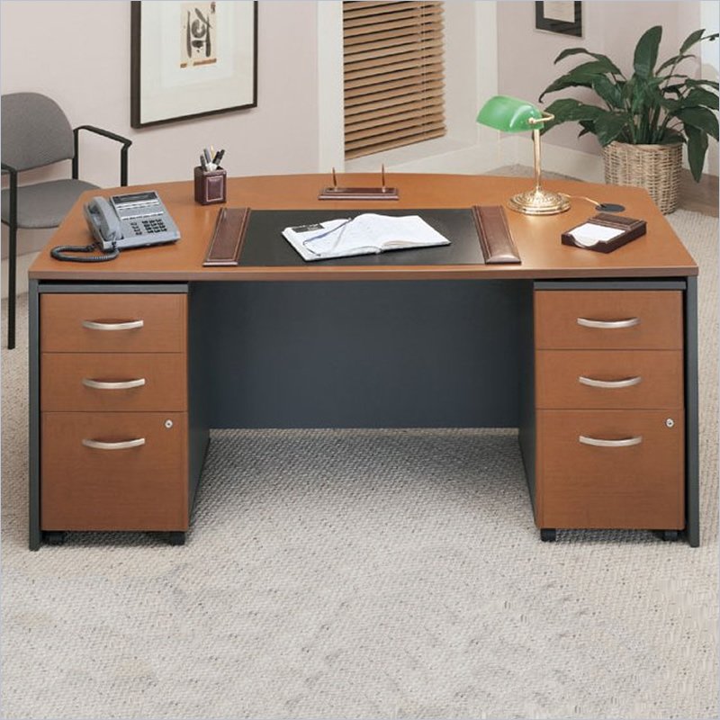 Bush Corsa Series Wood Office Desk Set in Auburn Maple