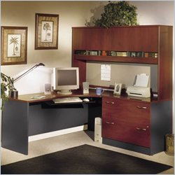 Bush Furniture Series C L-Shape Wood Desk with Hutch in Hansen Cherry