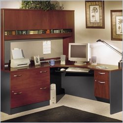 Bush Furniture Corner Home Office Wood Desk Set with Hutch in Hansen Cherry Finish