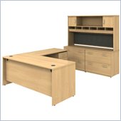 Bush Light Oak Corsa Series L-Shaped Desk w/ Cabinets