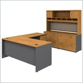 Bush Natural Cherry Corsa L-Shape Desk with Separate Hutch and Storage