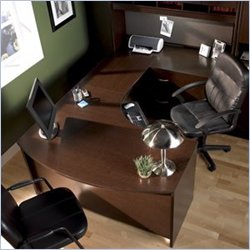 Bush Furniture Mocha Cherry Corsa U-Shaped L-Bow Desk with Hutch