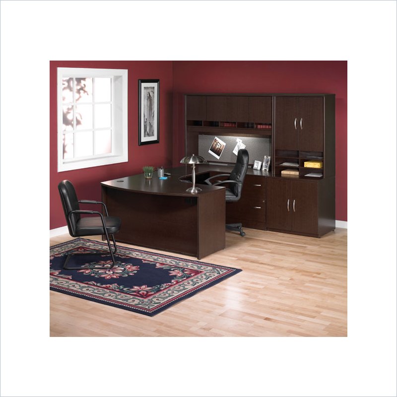 Bush Corsa Series U-Shape Wood Office Set with Hutch in Mocha Cherry