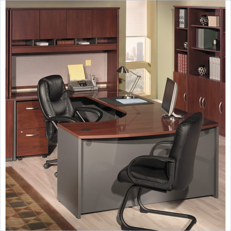 Bush Hansen Cherry Corsa Series U-Shaped Office Set with Hutch