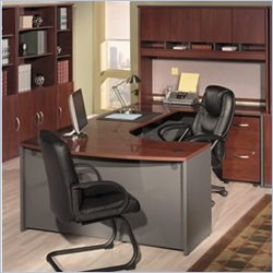 Bush Furnit Corsa Series U-Shape Wood Office Set with Hutch in Hansen Cherry