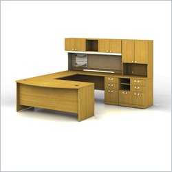 Bush Furniture Quantum Wood U-Shaped Desk with Hutch in Cherry