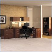 Bush Quantum Wood Corner Desk Set with Hutch in Harvest Cherry