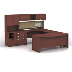 Bush Quantum Left Facing Wood U-Shaped Desk in Harvest Cherry