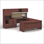 Bush Quantum Left Facing Wood U-Shaped Desk in Harvest Cherry