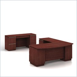 Bush Furniture Milano Left L-Shape Office Set in Harvest Cherry