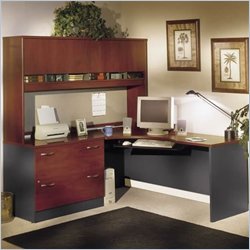Bush Furniture Corner L-Shape Office Desk Set with Hutch in Hansen Cherry