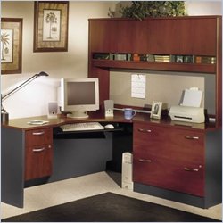 Bush Furniture Corner L-Shape Wood Home Office Set with Hutch in Hansen Cherry