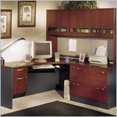 Bush Corner L-Shape Wood Home Office Set with Hutch in Hansen Cherry