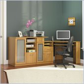 Bush Furniture Vantage Corner Home Office Computer Desk and Cabinet Set in Light Dragonwood Finish