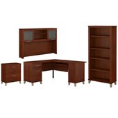 Bush Furniture Somerset  L-Shaped Wood Home Office Desk Set in Hansen Cherry