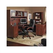 Bush Somerset L-Shape Wood Office Set with Hutch in Hansen Cherry
