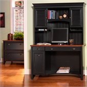 Bush Stanford 48 Wood Home Office Desk Set with Hutch in Antique Black with Hansen Cherry