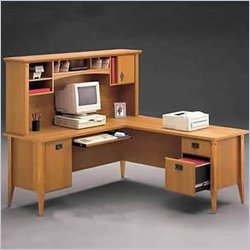 Bush Furniture Mission L-Shape Wood Home Office Set with Hutch in Maple