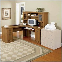 Bush Furniture L-Shape Home Office Wood Computer Desk with Hutch in Oak