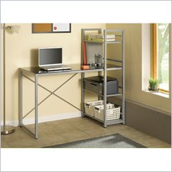 Bush Furniture Delancey Metal and Glass Desk in Pewter