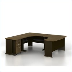 Bush Furniture Series A Left-Facing U-Shaped Desk Bundle in Walnut