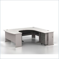 Bush Furniture Series A Right-Facing U-Shaped Desk Bundle in Pewter
