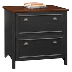 Bush Furniture Stanford Collection 2 Drawer Lateral File Wood Storage Cabinet in Antique Black and Cherry