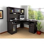 Bush Cabot L-Shape Computer Desk with Hutch in Espresso Oak