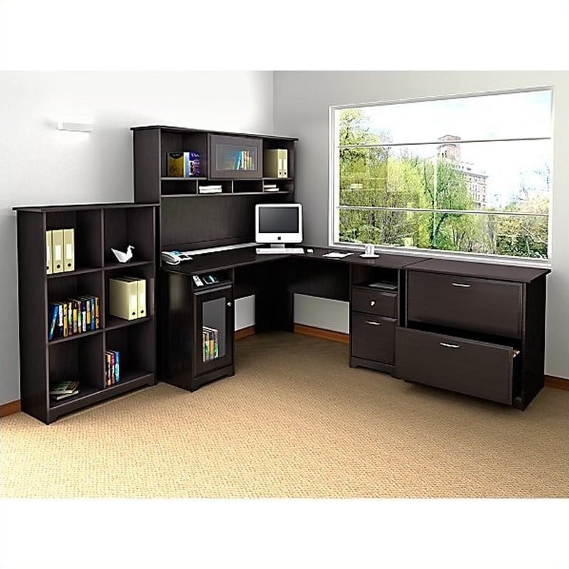 Bush Cabot 4 Piece L Shaped Computer Desk Office Set In Espresso