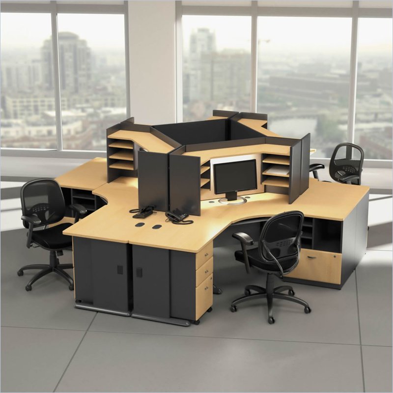 Bush Series A 42W Corner Desk with Overhead in Beech/Slate