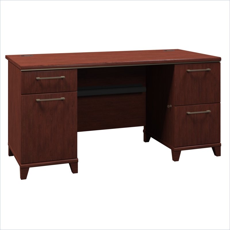 Bush Enterprise Commercial 60 Inch Double Pedestal Computer Desk - Harvest Cherry