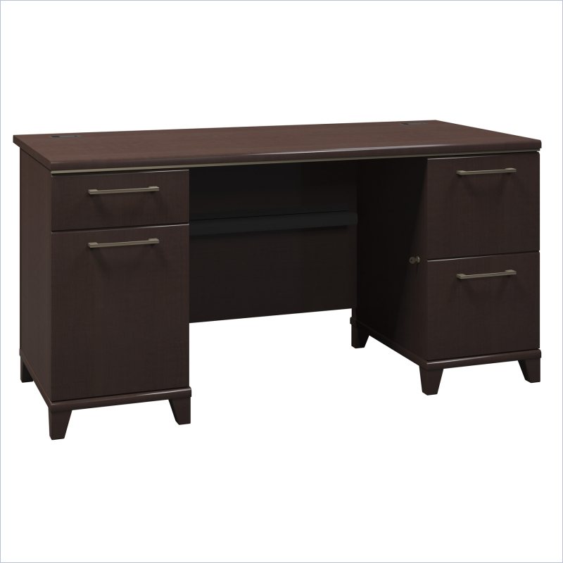 Bush Enterprise Commercial 60 Inch Double Pedestal Computer Desk - Mocha Cherry