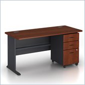 Bush Series A 60 Wood Credenza Desk with 3-Drawer File Cabinet in Hansen Cherry
