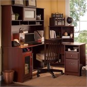 Bush Cabot 60 L-Shaped Computer Desk with Hutch and Bookcase in Harvest Cherry