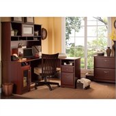 Bush Cabot 60 L-Shaped Computer Desk with Hutch and File Cabinet in Harvest Cherry