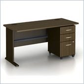 Bush Series A 60 Desk with 3-Drawer Filing Cabinet in Sienna Walnut
