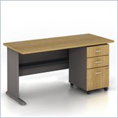 Bush Series A 60 Computer Desk with 3-Drawer File Cabinet in Light Oak