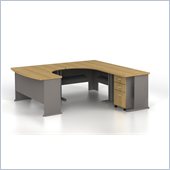 Bush Series A 4-Piece U-Shape Right-Hand Corner Computer Desk in Light Oak